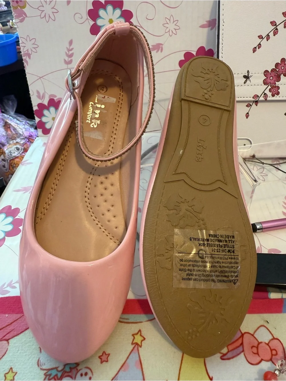 Pink Ankle-Strap Ballet Flats Dress shoes